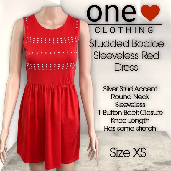Studded Bodice Sleeveless Red Dress - Picture 15 of 15